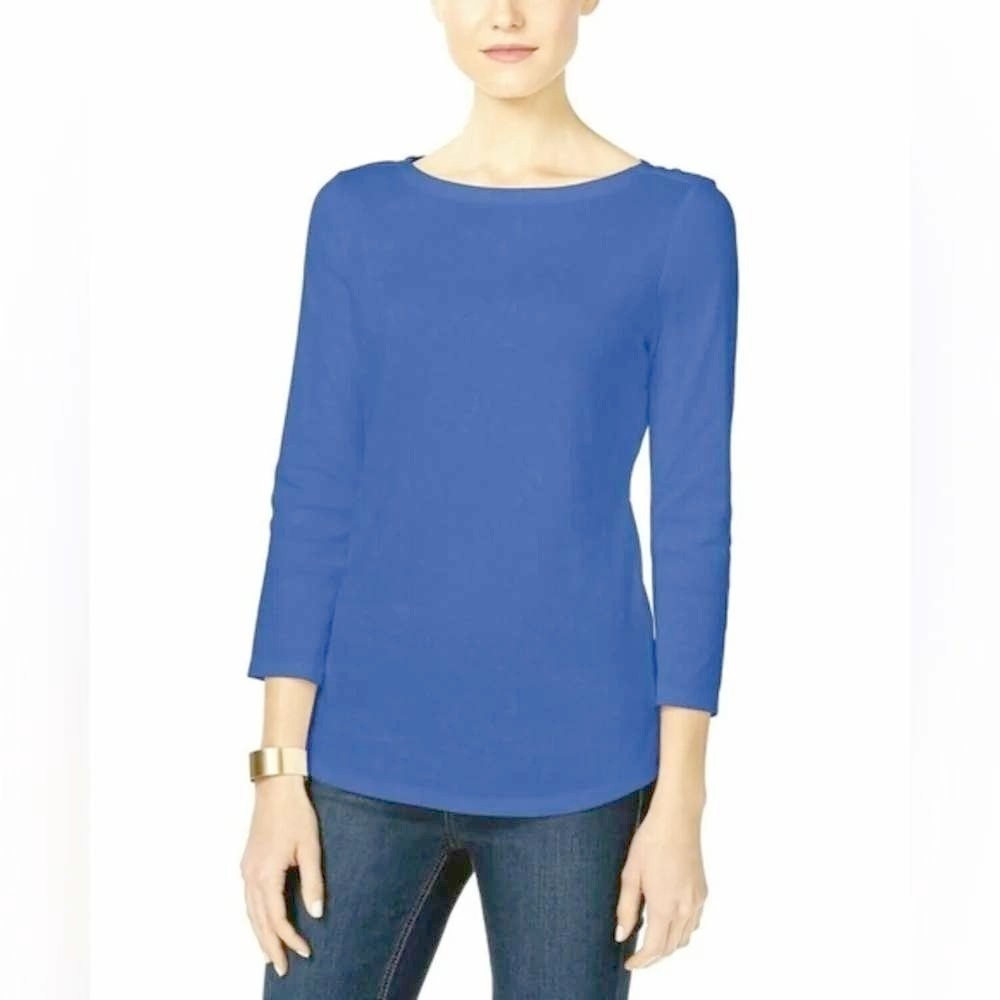 Charter Club Boat Neck Pima Cotton Top XXL Blue 3/4 Sleeve Casual Minimalist